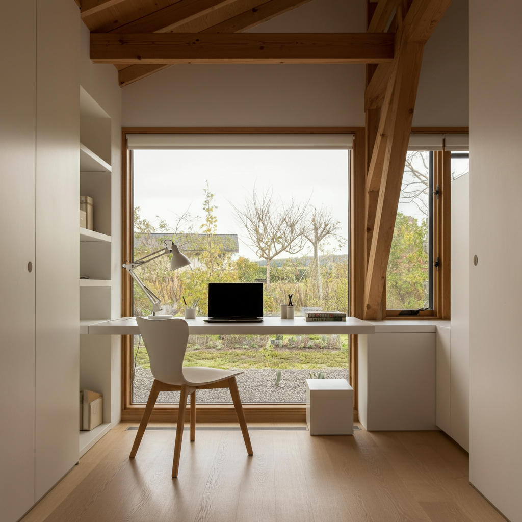 Minimalist workspace rafters

